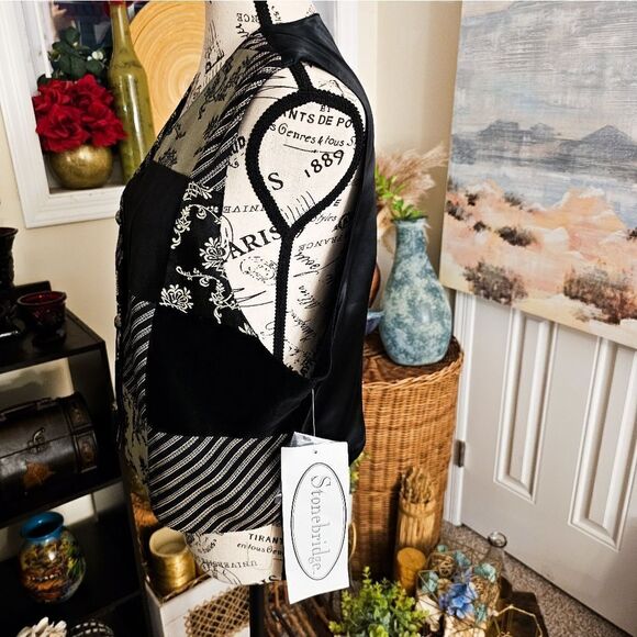 VTG Stonebridge Black & Grey Patchwork Corduroy Vest. - Picture 13 of 16